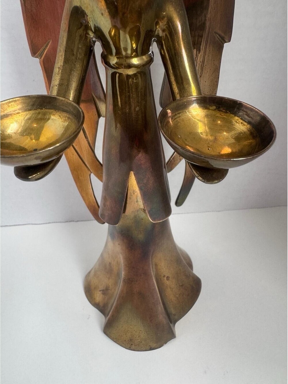 Vintage Christmas 1970s Brass Angel Candle Holder — Extended Wings 12.5” Large - Picture 5 of 12
